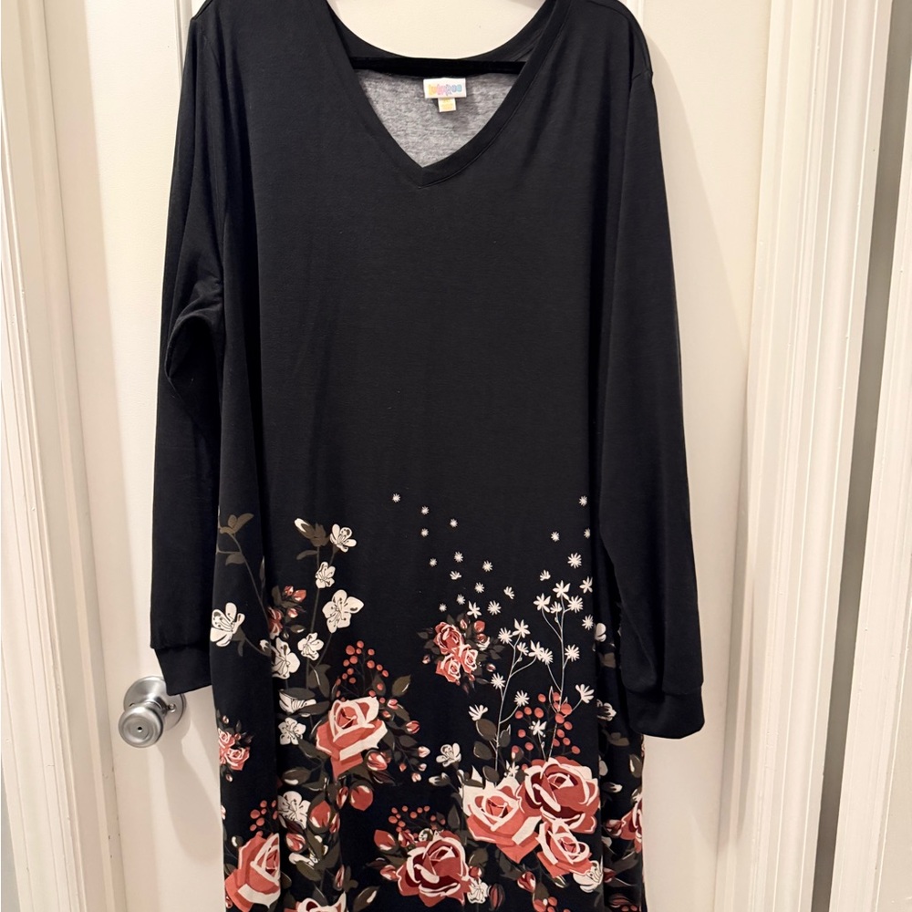 LuLaRoe “Emily” Black Dress with Red Floral Design